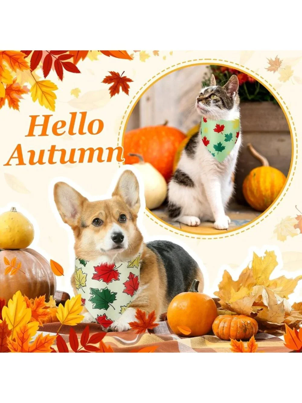 200 Pcs Fall Dog Bandanas - Autumn Maple Leaves, Cute Pet Accessories for Fall